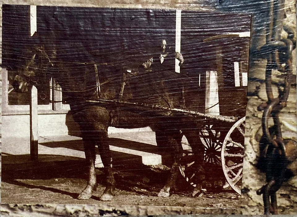 ACEO Original/Único/Vintage/Sepia/Clips de revista/Acabado mate "El hombre y su caballo" Foto 1 de 1