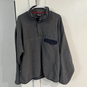 Patagonia Synchilla Snap-T Fleece Pullover Mens L Gray with Navy Trim rn #51884 - Picture 1 of 6