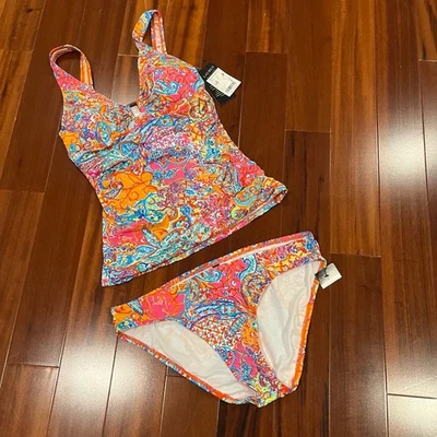 New NWT Ralph Lauren Paisley Multi Swimsuit Swim Set Two Piece Tankini Sz 6 / 8 - Image 1 of 4