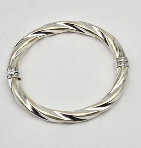 VTG ITALY Two-tone Sterling Silver Twisted Textured Hinged Bangle Bracelet 22g - Picture 1 of 9