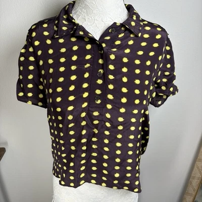 Nuevo con etiquetas J.Crew Berenjena Púrpura Amarillo Transparente Popover Top en Punto Crepe de China Talla 8 Foto 1 de 4