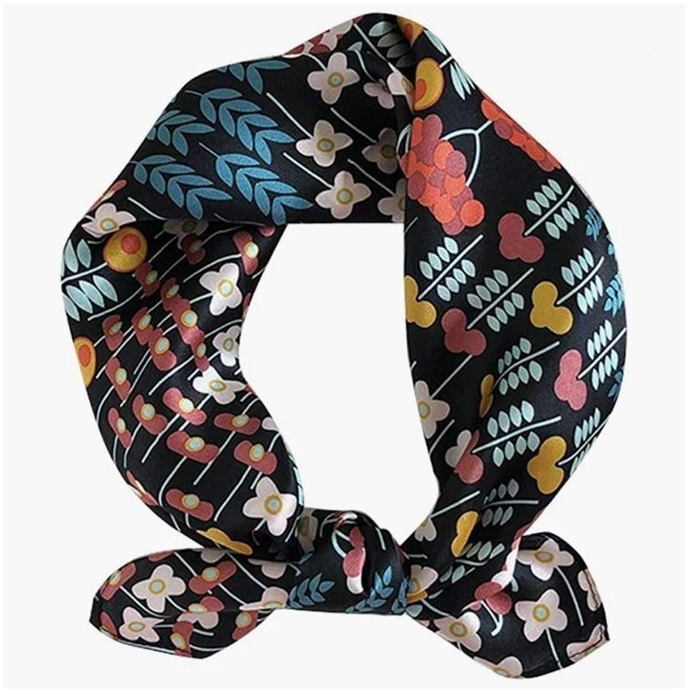 100%纯丝绸方巾女式丝绸领巾头巾围巾21x21 — 第 1/1 张图片