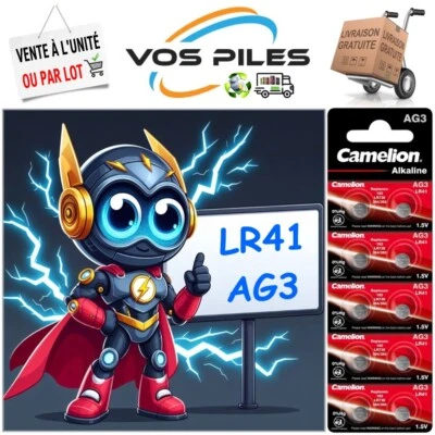 Piles Alcaline 1,5V : AG3 LR41 LR736 192 392 G3 SR41 SR41SW 28 mAh ( Camelion )