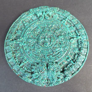 Vintage Maya Azteken Kalender Epoxid & geschliffener grüner Stein Plakette 7" Wandbehang - Bild 1 von 8