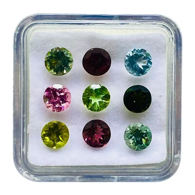 9 Pcs Natural Tourmaline 5mm Round Cut Multi Color Loose Gemstone 4.99 Cts - Image 1 of 4