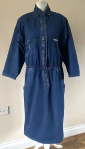 Womens Denim Shirt Dress Size 8-10 Knee length Part button down Vintage - Picture 1 of 6