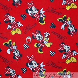 BonEful FABRIC FQ Cotton Quilt Flannel Red White Minnie Mouse Dress Disney Dot L - Picture 1 of 13
