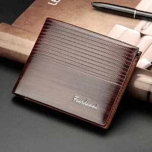 Luxury High Quality Mens Brown Leather Bifold Credit Card Holder Gift Wallet - Picture 1 of 6