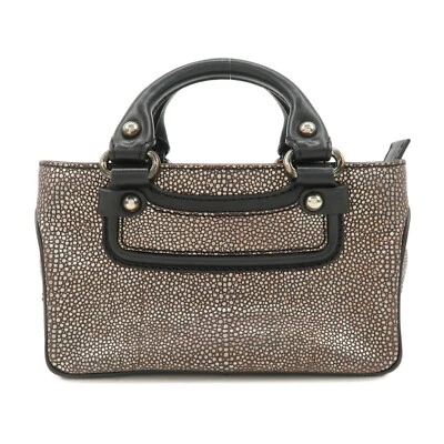 CELINE Mini Bolso Boogie Bolso de Mano Cuero Plateado Negro Auténtico Usado Envío Gratis Foto 1 de 4