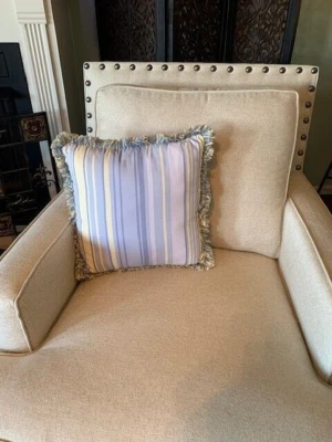 Striped with Fringe Decorative Pillow Size 15x15 - Image 1 of 4