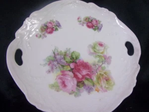 Antique Bavaria sitting Lion Mark Porcelain Handle 9.75" FLORAL Cake Plate - Picture 1 of 6