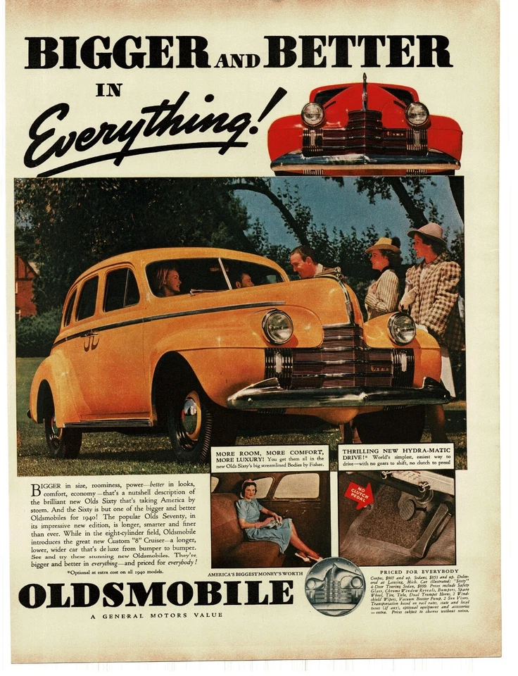 1940 Oldsmobile 60 Sixty Yellow 4-door Sedan Vintage Print Ad - Image 1 of 1