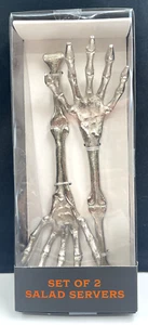 New Halloween 2 Pc. Cast Aluminum Skeleton Hands Salad Serving Set - Picture 1 of 4