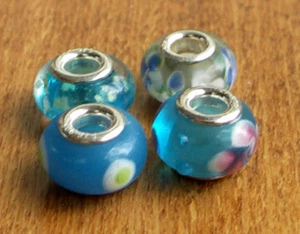 4 x Beads Sterlingsilber und Glasperle *** ECHT SILBER und Muranoglas, blau - Picture 1 of 3