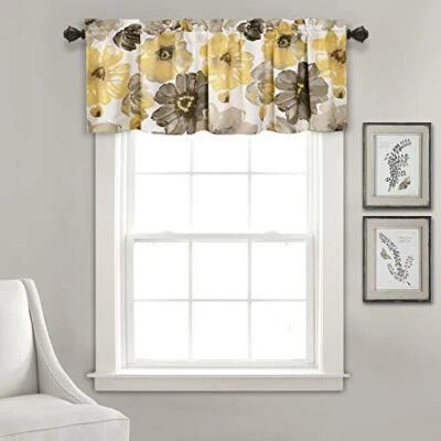 Lush Decor Floral Window Curtain Valance, 18" L, Yellow and Gray - Image 1 of 4