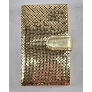 Cartera dorada Whiting & Davis vintage años 70 80 malla metálica y cuero cierre a presión - Imagen 1 de 12