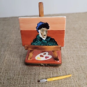 Limoges Peint Main Van Gogh Self Portrait Easel Trinket Box W/ Brush #3/500 - Picture 1 of 5