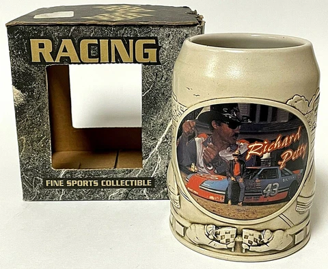 Vintage Richard Petty #43 NASCAR Racing Embossed Stoneware Beer Mug Stein Cover