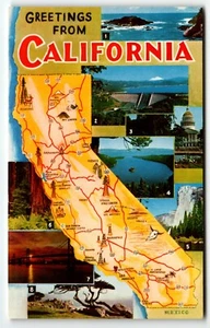 Greetings from California Map Multiview Chrome Postcard CA UNP - Picture 1 of 2