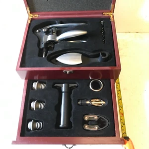 Wine Opener Gift Set - Wine Opening Tool Kit In a Wooden Storage Box - Picture 1 of 15