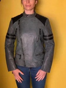 Beautiful Biker Jacket Gray Blue JEAN PAUL GAULTIER Size 38 FR 42I (M) NEW - Picture 1 of 12