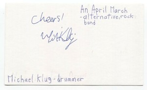 An April March Michael Klug Signed 3x5 Index Card Autographed Signature