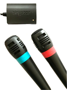 PS2 Original Singstar Mikrofone Blau und Rot + Adapter Auch Mikro Micro PS3