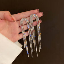 Fashion Long Tassel Full Crystal Earrings Hoop Drop Dangle Women Jewelry Gifts
