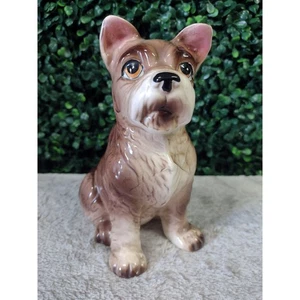 Statuina cane Schnauzer ceramica MCM vintage cucciolo marrone statua kitsch decorazione casa - Foto 1 di 9