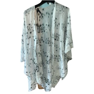 NWT All Saints Jasmine Ruana Scarf Wrap Ice Gray Cotton Silk Fringe AS1000363 - Image 1 of 4