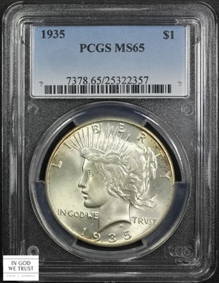 1935 Peace Silver Dollar $1 PCGS MS 65 - Image 1 of 4