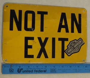 VINTAGE METAL NOT AN EXIT SIGN WITH HARLEY DAVIDSON CYCLES STICKER 7" X 10" - Picture 1 of 9