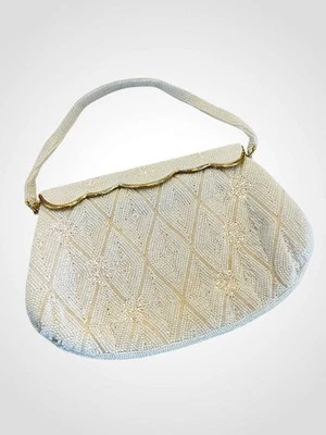Vintage Delill Ivory Beaded Handbag Purse Evening Bag Handmade w/ Mirror Japan - Image 1 of 4