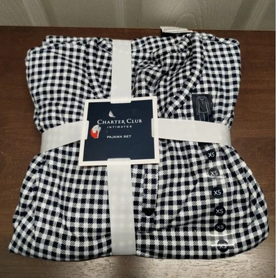 Conjunto de pijama Charter Club para mujer talla XS azul marino blanco a cuadros de guinga tejido suave Foto 1 de 4