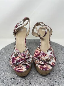 BP. Nordstrom Size 9.5M Floral Cross Twist Open Toe Cork Wedge Sandals Heels - Picture 1 of 7