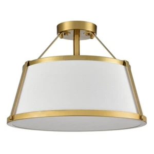 Semi Flush Mount Ceiling Light Fixture LED Light Drum Shade Dimmable Gold Light - Picture 1 of 9