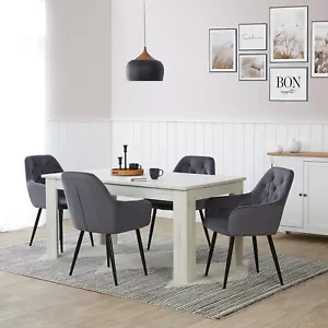 Esstisch Weiß mit 4 Stühlen Ausziehbar Holz massiv Essgruppe Set Homestyle4u - Bild 1 von 12