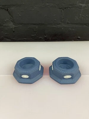 2 x Wedgwood Jasper Ware Tealight Candle Holders Portland Blue Pair - Image 1 of 4