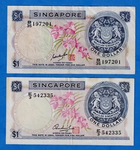 Singapore Combo $1 x 2 - P- 1 b & d (1967-1972) - 2 Circ Notes Flowers SG#05 - Picture 1 of 4