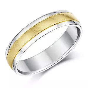 Sterling Silver & 9ct Yellow Gold Multi Tone Two Colour Stripe 5mm Ring - Picture 1 of 2