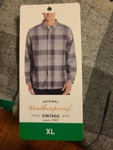 Weatherproof Vintage Mens Casual Soft Gray Plaid Button-Down Flannel Shirt XL - Picture 1 of 3