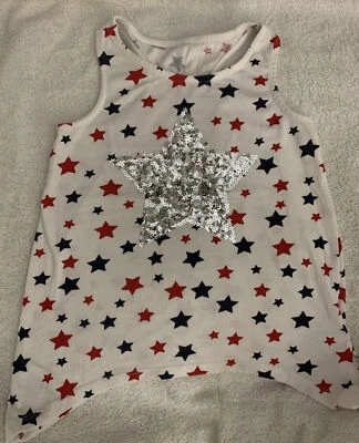 Stars Sequin Sleeveless Shirt July 4th Tank Top Sz 5 6 American Flag Red Blue - Image 1 of 4