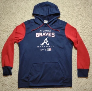 Atlanta Braves Nike Hoodie Men's XL Blue Therma Fit Logo Sweatshirt Baseball MLB - Picture 1 of 8