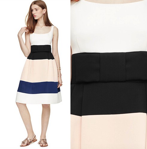 Abito nuovo con etichette Kate Spade New York senza maniche strutturato colorblock fiocco panna taglia 0