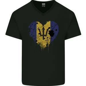 T-shirt calcio da uomo Love Barbados bandiera Barbadians Day scollo a V cotone - Foto 1 di 3