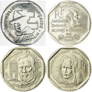 Monnaies 2 Francs Rene Cassin Jean Moulin Georges Guynemer Louis Pasteur - Imagen 1 de 5