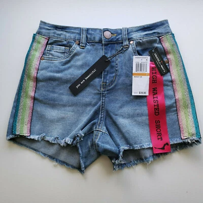 Pantalones Cortos de Denim para Mujer Dollhouse Junior 9 Cintura Alta Nuevos con Etiquetas Talla Rayas Arco Iris Foto 1 de 4