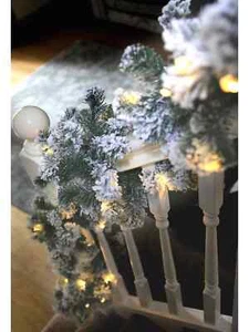 9ft Pre-Lit Flocked Snow Flock Garland Warm White LED Lights Battery Christmas - Picture 1 of 2