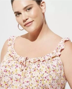 Torrid Ditsy Floral Tank Top 5 / 5X Crinkle Gauze Cottagecore Boho Ruffle - Picture 1 of 12