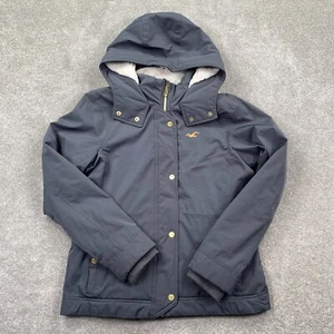 Hollister Womens All Weather Sherpa Lined Hooded Jacket Size M Blue - Picture 1 of 8